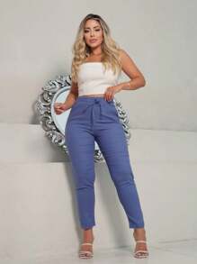 TEREZA Women's Trousers With PREMIUM Linen Italian Hem And Casual Elastic Waistband - Màu xanh lam - Xem 2