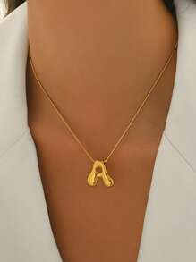 Golden Color Stainless Steel Initial Necklace For Women Girls Chunky Bubble Letter Pendant Necklaces Collar Jewelry Gift