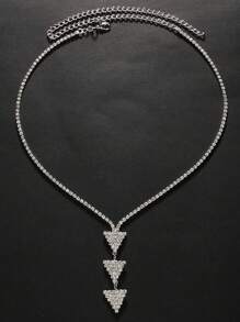 1pc Simple Geometric Triangle Rhinestone Decorated Silver Chain Necklace For Women