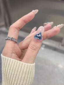 30 颗 K9 歪斜心形水钻美甲宝石，多种尺寸，闪亮心形和极光色美甲装饰，粉色、白色和极光色，美甲用品，美甲饰品 - 淺藍色 - 查看 8