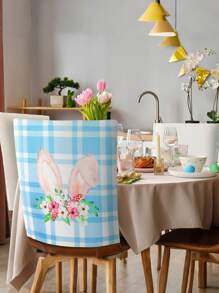 6Pcs Easter Chair Cover Watercolor Bunny Flower Eggs Easter Chair Back Covers Rabbit Spring Decorative Case Buffalo Plaid Farmhouse Decorations For Kitchen Wedding Party Decor