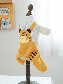 1pc Pet Outfit, Stylish & Cute Dog/Cat Clothes For Small Pets, Tiger Suspender Pants Warm & Comfortable For Autumn/Winter