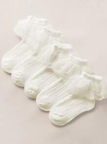 5 Paar Mädchen Lässig Mesh Socken mit gerüschtem Rand, atmungsaktive durchsichtige Socken, geeignet für den täglichen Gebrauch oder zum Kombinieren mit Prinzessinnenkleidern