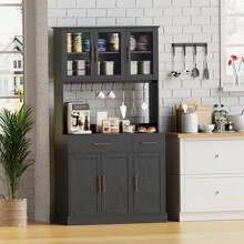 71" H Tall Kitchen Storage Cabinet With Doors, Shelves, Drawer - Black - View 6