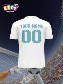 V-Neck Children's Soccer Jersey - Cruzeiro, Breathable, Quick-Dry, Spring/Summer Sports Top, Unisex Customizable With Name And Number, Comfortable, Breathable, Fitted For Sports, Leisure, Outdoor, Running, White & Blue Stripes - Multicolor - View 5