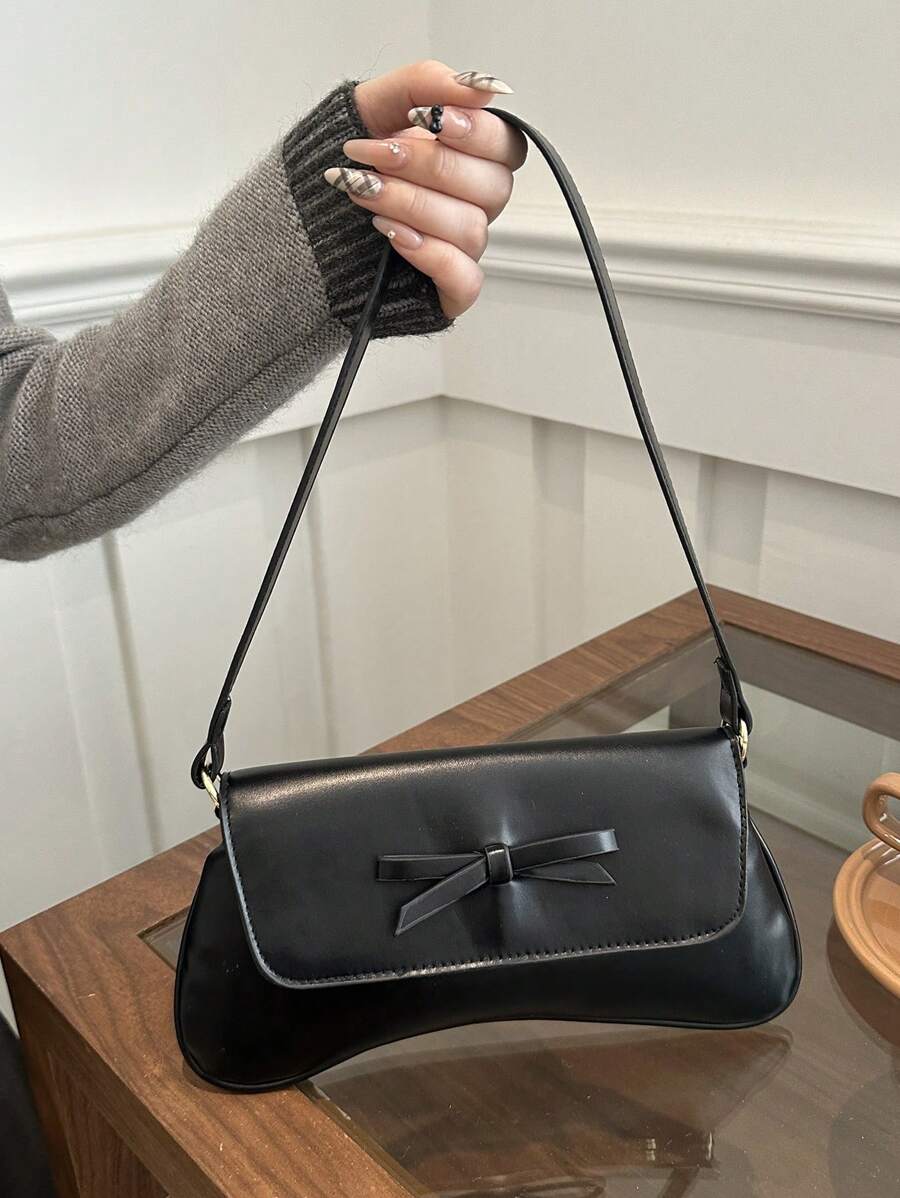Retro Bowknot Decoration Flap Armpit Bag Asymmetric And Simple Shoulder Bag, Suitable For Shopping, Wallets, Shopping, Young Women, College Students, Newcomers, White-Collar Workers. They Are Very Suitable For Offices, Universities, Work, Business, Commuting, Outdoor Activities, Travel, And Outings