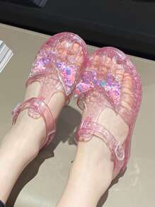 时尚公主风格儿童果冻凉鞋，女童水晶沙滩/度假鞋