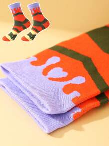 CREATOR SOCKS 1 Pair Unisex Crew Length Socks With Cute Donuts Design, Unique Creative Novelty Socks, Comfortable Breathable Gift Socks Suitable For Valentine's Day, Easter, Mother's Day, Holidays, Parties, Casual Home Wear, Couples Birthdays, Colorful And Best Whimsical Socks For Men And Women - Red - View 7