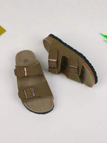 1 双男士纯色软木和 PU 防滑圆头休闲沙滩拖鞋，适合夏季