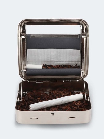 1 pieza Enrollador manual portátil de cigarrillos, cigarrillos de 7 mm, almacenamiento de tabaco integrado, material de acero inoxidable, adecuado para llevar al aire libre