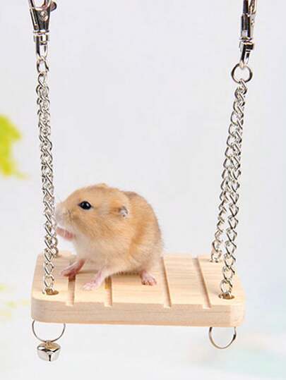 1pc/2pcs Wooden Hanging Swing Hammock, Anti-Slip Seesaw Bell Sound Platform Bridge For Small Pets, Suitable For All Seasons