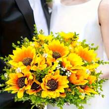 2 件 - 彩色抗紫外线人造向日葵花束 - 适合室内和室外家庭花园装饰，适用于花园、感恩节、情人节、春季和夏季庆祝活动，以及门廊和窗框装饰。