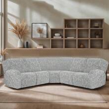 5 Seat Sofa Recliner L Shape Sofa Sover Sectional Sofa Cover Stretch L Shape Corner Sofa Lounge Couch Slipcovers Elastic Printed Curved Shape Sectional Sofa Furniture Protector For Home Living Room - Grey - View 7