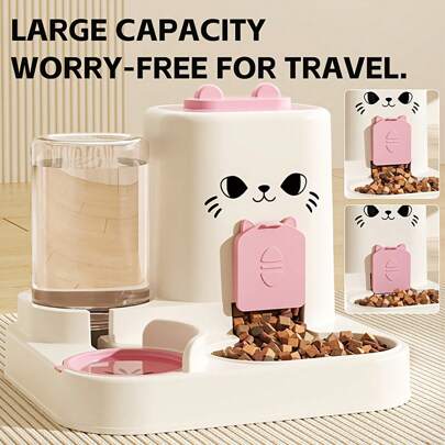 1pc Ceramic Dual-Bowl Cat Lover And Cat Mom Love & Dog Lover And Dog Mom Love Feeding Dish With Automatic Cat/Dog Lover Gift And Dog/Cat Mom Love Pet Food & Water Dispenser