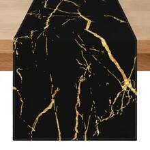 1 pieza Camino de mesa negro y dorado, diseño de textura de mármol con veta dorada, minimalista pero con estilo para decorar la mesa del comedor, añade un ambiente natural para la entrada, decoración del hogar, reunión familiar, mesa de café, sala de estar - Negro - Ver 5
