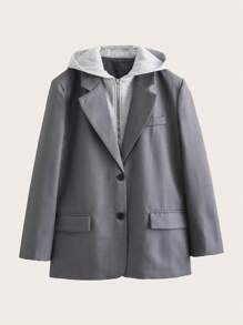 连帽二合一西装外套，春/秋 - 灰色 - 查看 1