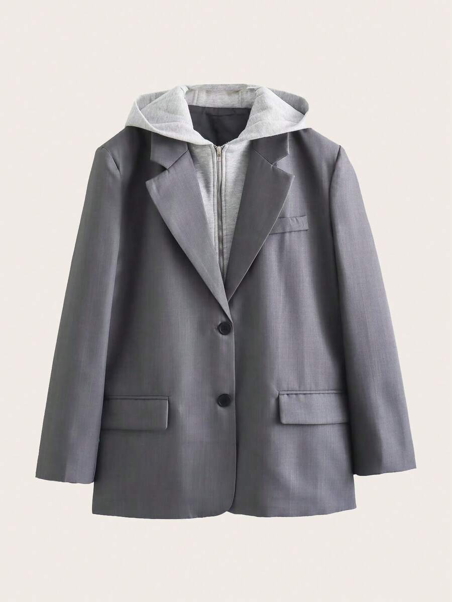 连帽二合一西装外套，春/秋 - 灰色 - 查看 1