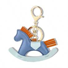 1pc Cute Korea Ins Style Mini Horse Pendant Charm, Handmade Leather Carton Rocking Horse Bag/Car Key Chain Accessories Car Accessories Bag Charm Backpack For School