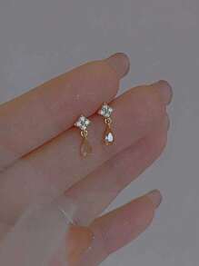 1 对独特奢华三叶草水滴耳环，优雅独特的设计，女士时尚耳环，节日礼物 - 彩色 - 查看 3