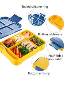 1pc Lunch Box - 4.8 Cup Large Bento Box With 2 Compartments, 4 Dividers, Leakproof, Portable Handle, Microwave/Dishwasher Safe, Suitable For School, Work, Travel, Kitchen, Parties, Mother's Day Gift