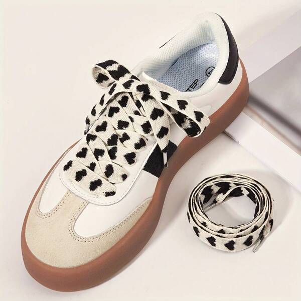 1 Pair Fashionable Heart-Shaped Flat Shoelaces, Suitable For Sneakers And Casual Shoes, Easy To Tie, Suitable For Sports And Daily Wear