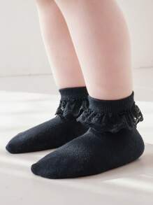 1 Pair Baby Girls Soft Comfortable Lace Trim Princess Socks, Breathable Mesh Thin Stylish Socks, Versatile For Daily Wear, Spring/Summer