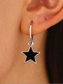 别致的 Y2K 风格空心星形合金耳环，适合日常和派对佩戴 - 黑色 - 查看 2