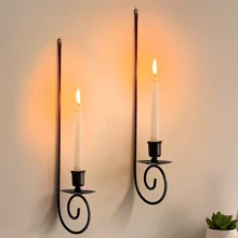 2 件简约黑色悬挂式烛台，壁挂式铁艺艺术装饰，适用于客厅、农舍、壁炉、婚礼 - 黑色 - 查看 10