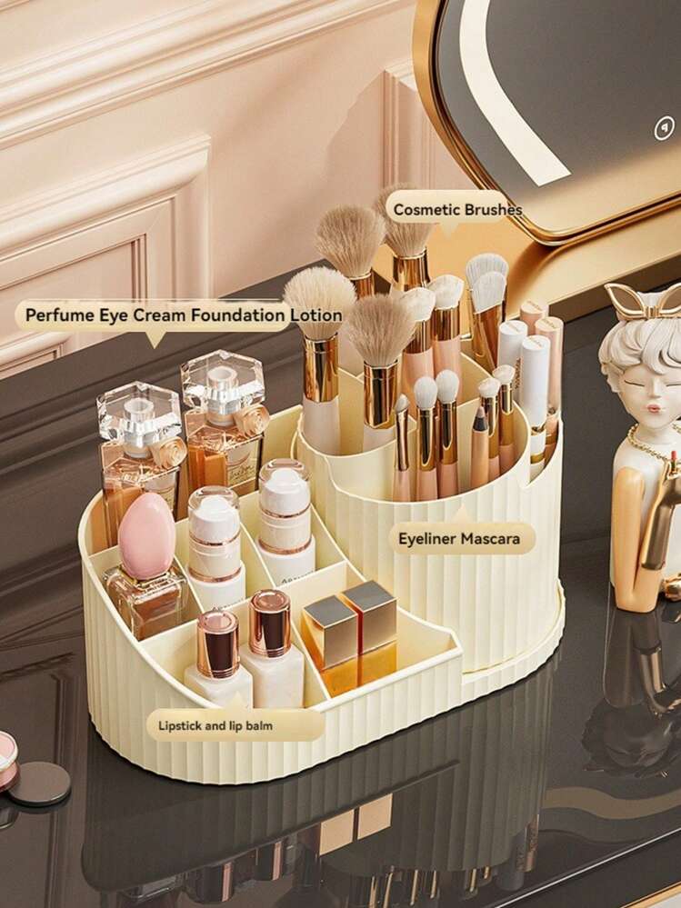 360° Rotating Makeup Organizer: Multi-Functional Makeup Organizer Rotating Stand, Suitable For Lipsticks, Eyeshadow Brushes And Makeup Tools | Vanity Table Top Rotating Stand, Large Capacity Dust-Proof Makeup Storage Box, Suitable For Holiday Beach, Bathroom, Bedroom And Other Occasions - Multicolor - View 5