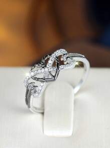 1 件独特迷人黑色和金色双色纯银心形设计戒指，派对生日周年纪念礼物