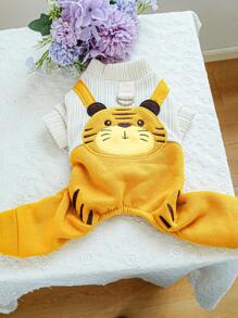 1pc Pet Outfit, Stylish & Cute Dog/Cat Clothes For Small Pets, Tiger Suspender Pants Warm & Comfortable For Autumn/Winter