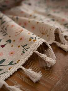 Bubaba 1 块碎花图案长方形桌布，波西米亚乡村风格流苏亚麻布，适合酒店、餐厅、卧室、客厅、派对、四季家居装饰 - 彩色 - 查看 9