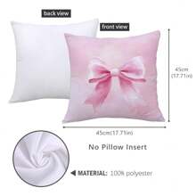 4pcs 17.7*17.7in(45*45cm) Pink Cherry Blossom Bow Print Pillow Cover [Single-Sided Printing] Home Decor Headboard Cushion Sofa Pillow Sham Peach Velvet Windowsill Cushion Cover [Pillow Insert Not Included], Suitable For Daily Use, Home High-End Minimalist Self-Use Decoration, Living Room Sofa Bedroom Bedhead Decoration, Small Car Pillow Cover Pillowcase