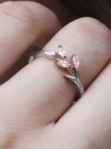 1pc Exquisite Cubic Zirconia Ring, Suitable For Women, Can Be Worn For Weddings, Parties, Engagements, Anniversaries, Valentine's Day Gifts, Gifts For Moms, Mother's Day - Pink - View 6