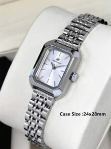 Pablo Raez 1 件银色优雅女士手表矩形复古 IPS 奢华 IPS 镀层女士正装手表不锈钢方形表壳顶级全新 AAA 设计石英复古手表商务梦幻女士时尚白色表盘带真条刻度 - 銀色 - 查看 7