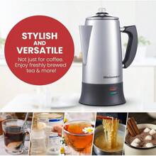 Elite Gourmet EC923 Percolador de café eléctrico, sin BPA, mantiene el calor, perilla de progreso de cerveza transparente, mango de tacto fresco, servicio inalámbrico, 12 tazas, acero inoxidable - Acero Inoxidable - Ver 7