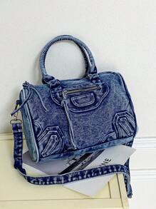 Nueva bolsa de mensajero de jeans lavados vintage, bolso de hombro de estilo casual Y2K, bolso de mano con doble asa, diseño de nicho, espacioso y práctico, adecuado para ir al trabajo, compras, viajes y volver a la escuela, bolso de calle de moda, bolso cruzado de jeans mediano, perfecto para la chica vaquera