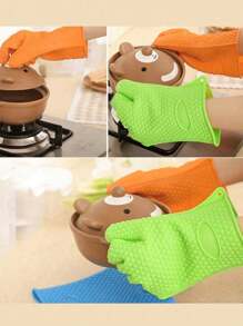 烤箱手套硅胶耐热手套，防水防滑厨房烘焙烹饪烧烤微波炉手套 - 彩色 - 查看 1