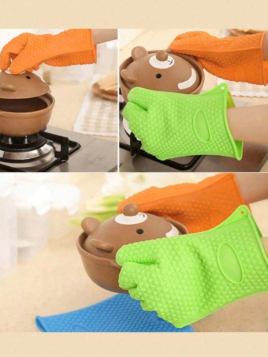 烤箱手套硅胶耐热手套，防水防滑厨房烘焙烹饪烧烤微波炉手套 - 彩色 - 查看 1