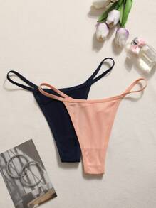 21pcs Ribbed & Ribbed Thong Panties For Women, Multi-Color