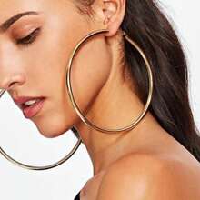1 Pair Punk Style Exaggerated Hollow Metal Geometric Big Hoop Earrings, Suitable For Women Party, Nightclub And Everyday Wear - Empty Tube Ear Loop - View 2