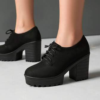 Chunky Heel Thick Sole High Heel Women's Casual Platform Pumps, Suitable For Work, School, Spring/Autumn