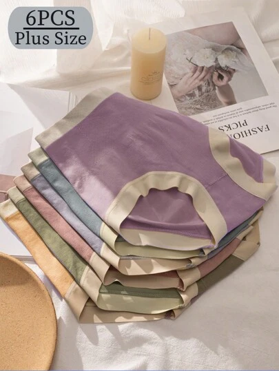 6 件大码女式多色无缝高腰提臀三角裤