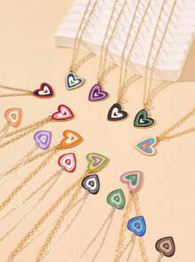 7 件/10 件彩色心形吊坠项链情人节、妈妈、母亲、母亲节、礼物 - 彩色 - 查看 1