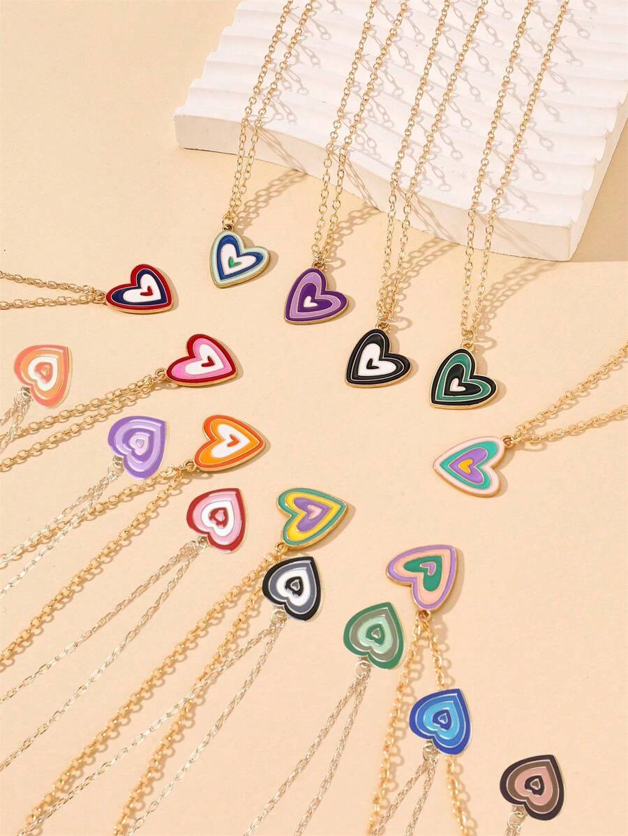 7 件/10 件彩色心形吊坠项链情人节、妈妈、母亲、母亲节、礼物 - 彩色 - 查看 1