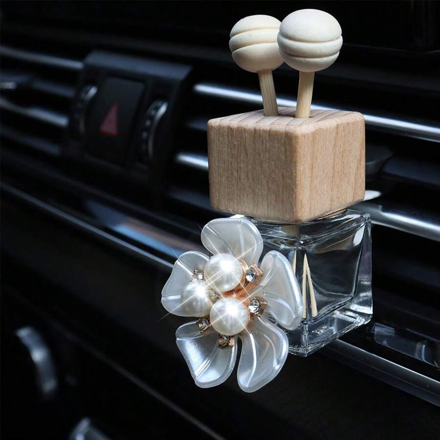 1 件珍珠 5 瓣花汽车出风口夹装饰带香水瓶，汽车香水瓶装饰，汽车内饰配件