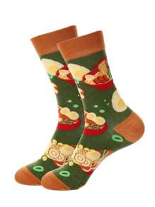1 Pair Men's Versatile Comfortable Ramen Design Mid-Calf Socks - Multicolor - View 1