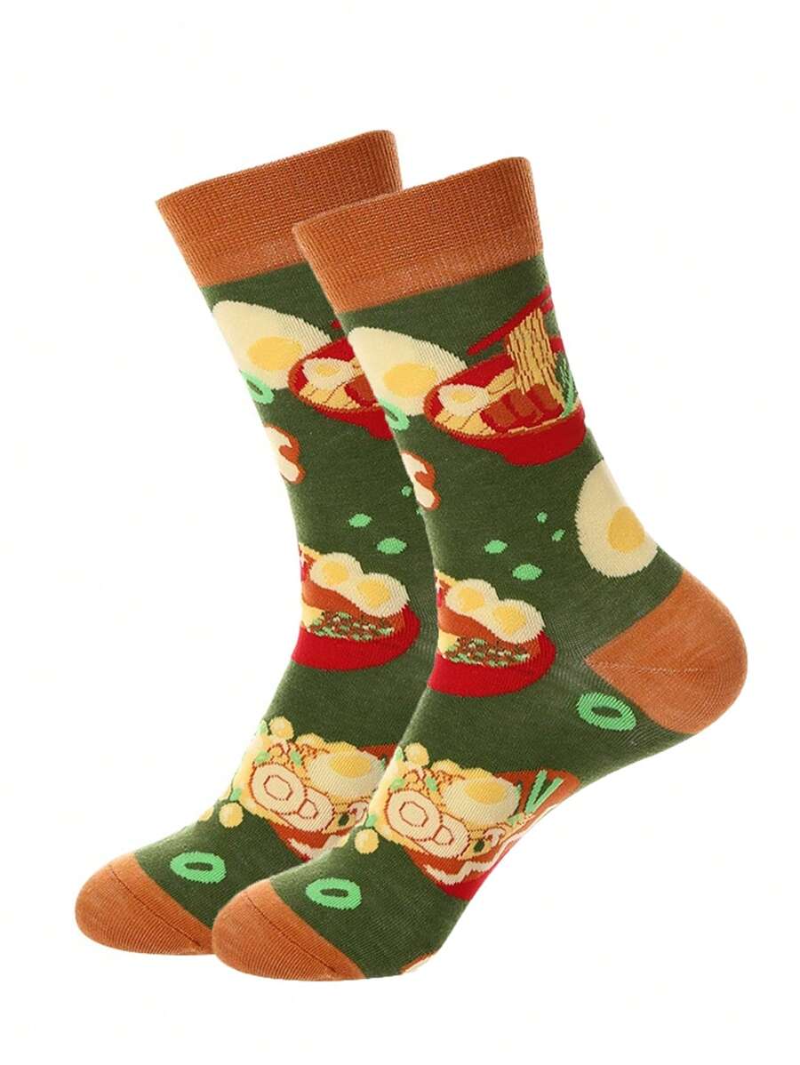 1 Pair Men's Versatile Comfortable Ramen Design Mid-Calf Socks - Multicolor - View 1