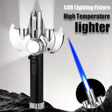 1Pc Creative Metal Inflatable Lighter, High-Temperature Flamethrower, Outdoor Windproof Lighter With COB Lighting, Multifunctional High-Power Flamethrower, Suitable For Moxibustion, Barbecue, Baking, Camping Lighter (Excluding Butane Gas) - Black - View 6
