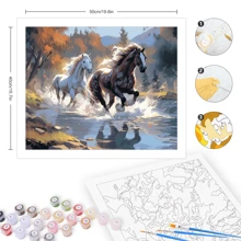 1/2件套成人数码油画套装，马匹图案，数码油画，画布尺寸40x50厘米/16x20英寸，不含画框，适合家居装饰 - 彩色 - 查看 3